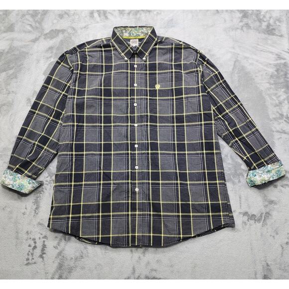 Cinch Shirt Mens XL Black White Yellow Plaid Long Sleeve Flip Cuff Button Down - Picture 1 of 12